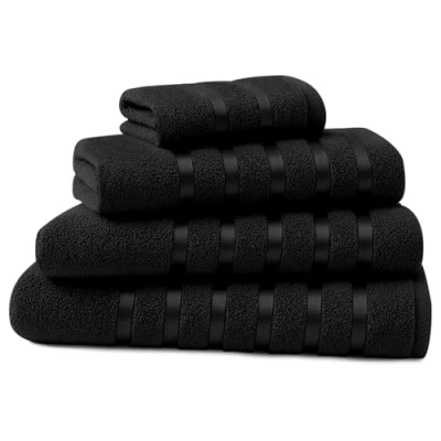 Image of GC GAVENO CAVAILIA 500 GSM Hand Towels For Bathroom Super Absorbent &amp; Quick Drying Egyptian Cotton Set Spa Gym Towel 4 Pack Black 50 x 80 Cm
