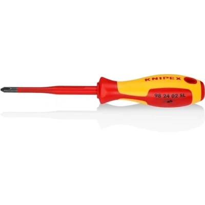 Image of Knipex Screwdriver (Slim) for cross recessed screws Phillips® burnished, insulating multi component handle, VDE tested 212 mm 98 24 02 SL