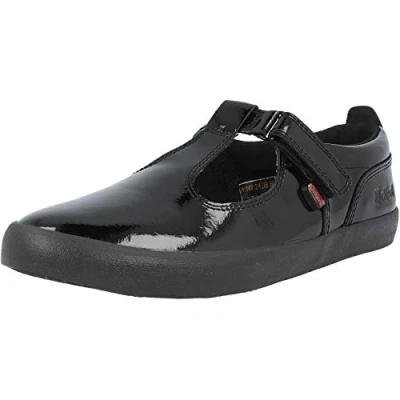 Image of Kickers Kariko T Bar Girls School Shoes Black Patent 5 UK