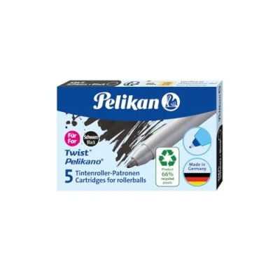 Image of Pelikan Ink Cartridges for Twist Pelikano Ballpoint Pen Set of 5 Pieces Inkjet Replacement Intensive Clear Color Calligraphy Hand Writing School Work Office Black