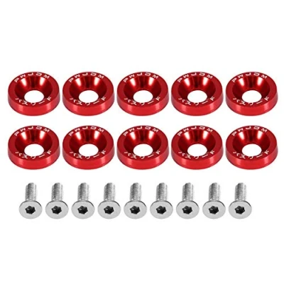 Image of For Fairing Washers M6 Ebtools Autpmotive Screw Gasket, Car Washer Stainless Steel Aluminum Cup Head Flat Round Gasket Fender Metric Spacer Standard Hardware Tool Fastener Screw(Red)