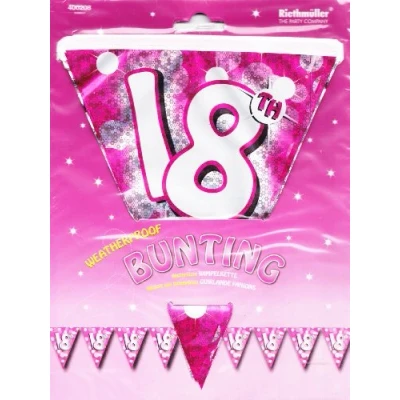 Image of Amscan International Pink Sparkle Party 4 m Bunting Flag Banner 18th