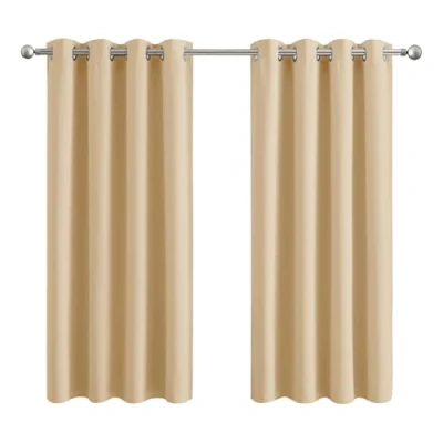 Image of Aspire Homeware Cream Blackout Curtains for Bedroom Black Out Eyelet 54 inch Drop Ring Top Thermal Insulated Super Soft Short Kitchen Curtain Pair Panel with Tiebacks