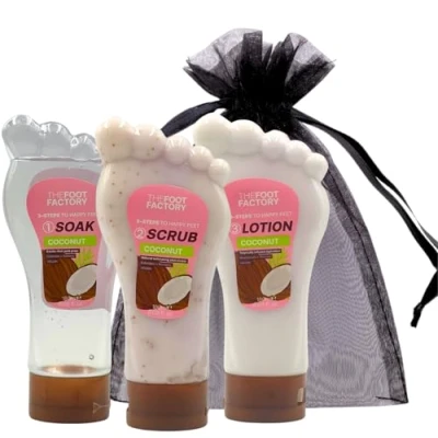 Image of Foot Soak, Scrub, and Lotion Set Nourishing Care Kit for Soft, Smooth Feet Exfoliating, Hydrating, Relaxing Spa Treatment Dry, Tired Perfect Home Pedicures (One Size, Coconut)