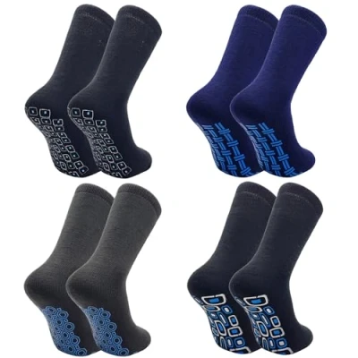 Image of SOCK TEC 4 Pairs Mens Thermal Slipper Bed Socks Non Slip Silicone Grippers Winter Warm UK 6 11