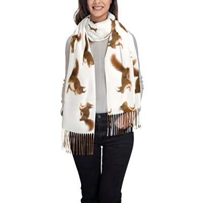 Image of ANGYANG Scarf Eurasian Red Squirrels Womens Large Soft Cashmere Feel Shawls Wraps Light Stole 192x75 cm
