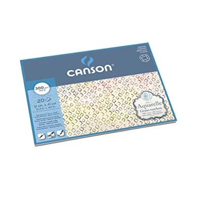 Image of CANSON Aquarelle Watercolour Rough 300gsm Paper, Block Glued 4 Sides, 31x41cm Natural White 20 Sheets, Ideal for Professional Artists