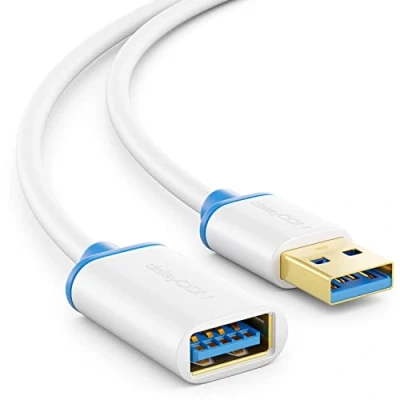 Image of deleyCON 2m (6.56 ft.) USB 3.0 Super Speed Extension Cable A Male to Female Technology up 5 Gbit/s White Blue