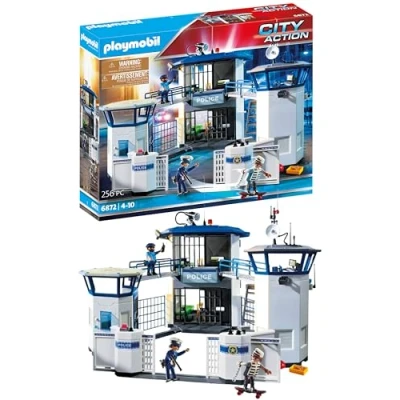 Image of Playmobil 6872 City Action police Headquarters with Prison, gifting toy, fun imaginative role play, playsets suitable for children ages 4+