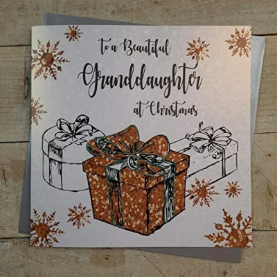 Image of White Cotton Cards XF4 GD Large &quot;Beautiful Granddaughter at Christmas&quot; Handmade Christmas Card