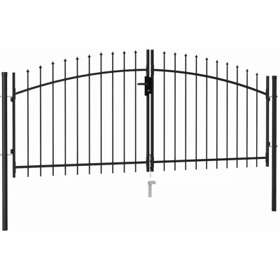 Image of vidaXL Fence Gate Double Door with Spike Top Steel 3x1.25 m Black