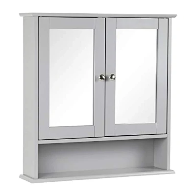 Image of Taylor &amp; Brown Double Door Mirrored Bathroom Cabinet Storage Cupboard Organiser Wall Mounted Mirror with Adjustable Shelves, Grey 56cm x 13cm 58cm