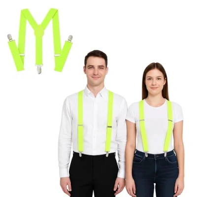 Image of FNA Fashions Mens Ladies Unisex Adjustable Slim Braces Trouser Suspenders Clip On Fancy Dress (Neon Yellow)