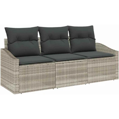 Image of vidaXL 3 Piece Garden Dining Set with Cushions Light Grey Poly Rattan