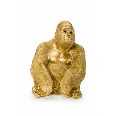 Image of Kare Design Deco Figurine Monkey Gorilla Side Medi, Gold, polyresin, handpainted, each peace unique, statue, decorative home accessories, 38,5x30x28cm (H/W/D)