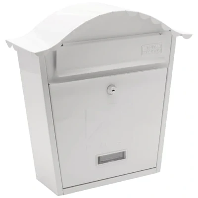 Image of Sterling Classic Styled Post Steel Letter Box With Name Plate White