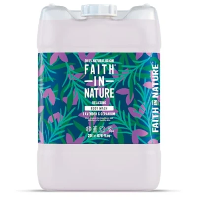 Image of Faith In Nature Natural Lavender &amp; Geranium Body Wash, Relaxing Shower Gel, Vegan Cruelty Free, No SLS or Parabens, 20L Bulk Buy Refill Pack