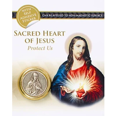 Image of Catholic Gift Shop Car Plaque/Magnet Sacred Heart of Jesus &amp; Lourdes Prayer Card