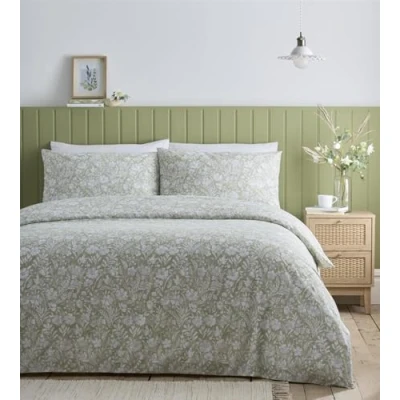 Image of Simply Charlotte Olivia Double Bed Duvet Cover Set Floral Bedding Sage Green