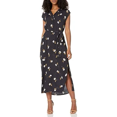 Image of BILLABONG Women&#039;s Lovely Ways Button Down Midi Dress Casual, Black, Floral, S