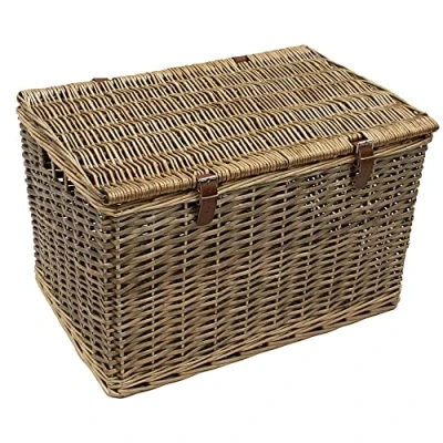 Image of JVL Handmade Buff Wicker Hampers with Faux Leather Straps, Extra Large