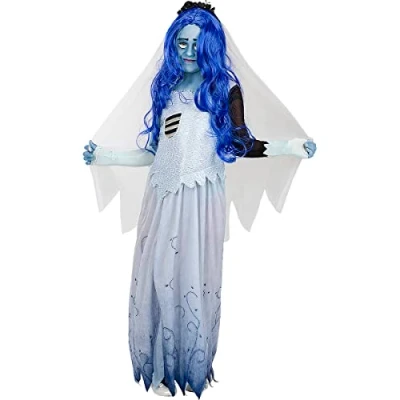 Image of Funidelia Corpse Bride Costume for girl Horror, Halloween Costumes kids, accessory fancy dress &amp; props Halloween, carnival parties Size 10 12 years White