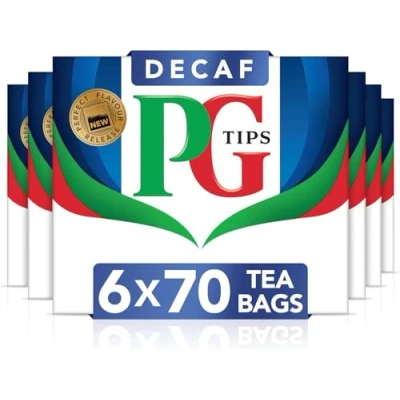 Image of PG Tips Decaf Black Tea Bags Bulk Smooth, Balanced &amp; Refreshing Perfect Flavour Release Decaffeinated 6 Packs 420 Plant Based Biodegradable