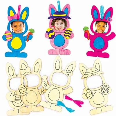 Image of Baker Ross Easter Bunny Wooden Photo Frames Pack of 10, Wood Crafts for Children (FC610)