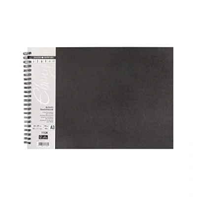 Image of Daler Rowney Ebony 160gsm A3 Landscape Sketchbook, Spiral Bound, 54 Natural White Sheets, Ideal for Professional Artists &amp; Students
