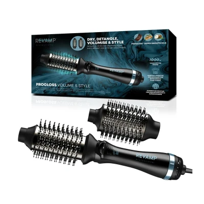 Image of REVAMP Volume &amp; Style Hot Brush Styler 4 in 1 Blow Dry Hair Brush, Air Dryer x 2 Heads for Drying, Volumising and Shine Hairbrush Detangling Styling