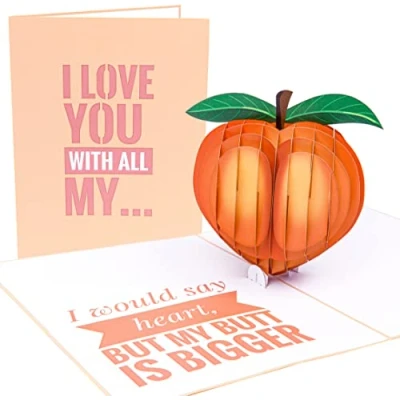 Image of PopLife Funny Peach 3D Pop Up Card for Husband or Boyfriend Valentine&#039;s Day Card, Sexy Birthday Him, Anniversary Just Because