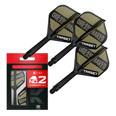 Image of TARGET Darts Dimitri Van den Bergh K Flex Flights and Shaft System, No.2 (Intermediate, 26mm) Pack of 3 Kflex All In One Flights, Player Edition Accessories Dart Stem