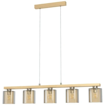 Image of Eglo Lighting Castralvo 5 Lamp Straight Bar Pendant Ceiling Light Satin Nickel, Brown EG98592