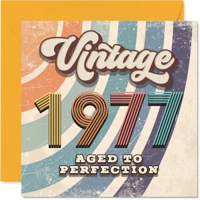 Image of 48th Birthday Card for Men Women Vintage 1977 Aged To Perfection Happy 48 Cards Brother Husband Cousin Dad Friend Niece, 145mm Bday Greeting