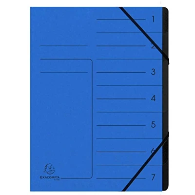 Image of Exacompta Ref 540702E Stapled Spine Multipart File 245 x 320mm in Size, Suitable for Storing A4 Documents 7 Tabbed Sections Blue Cover with Reinforced Tabs