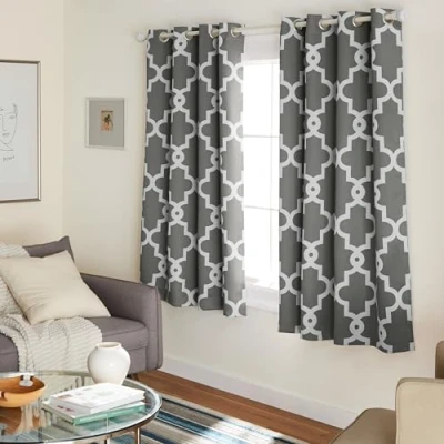 Image of Exclusive Home Curtains Ironwork Woven Blackout Grommet Top Panel Pair, Black Pearl, 52x63, 2 Piece