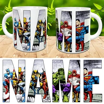 Image of Happy Bargains Ltd Superhero Personalised Name Mug Cup Gift Birthday Present Xmas New v1, White