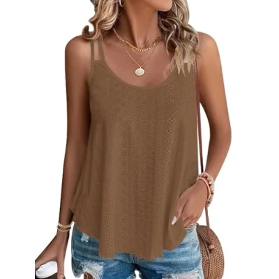 Image of WNEEDU Women&#039;s Summer Tank Tops Ladies Sleeveless Vests Tanks Top Loost Fit Casual Shirts Vest Blouses Cami Camisole Brown S