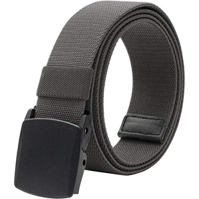 Image of LionVII Men Elastic Stretch Canvas Belt with Plastic Buckle, Breathable Braided Fabric Web Strap Adjustable for Work Trouser Jeans Below 46 Inch(Grey)(Size: L)