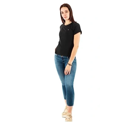 Image of Tommy Jeans Women TJW Soft Short Sleeve T Shirt Crew Neck, Black (Black), XS