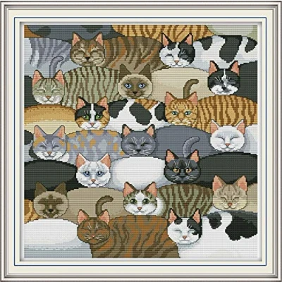 Image of Awesocrafts Cross Stitch Stamped Kits Cats Easy Patterns Stitching Embroidery Needlework Kit Supplies 14CT 2 Strands