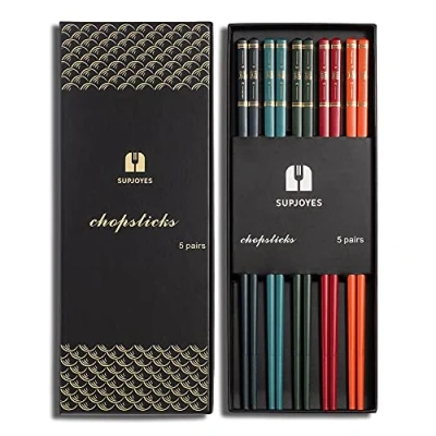 Image of SUPJOYES Reusable Fiberglass Chopsticks Multicolour Chinese Dishwasher Safe, 5 Pairs Gift Set