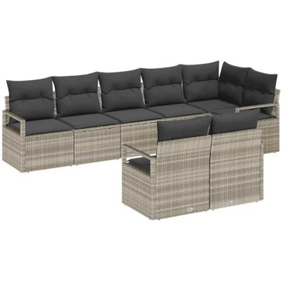 Image of vidaXL 8 Piece Garden Sofa Set with Cushions Light Grey Poly Rattan