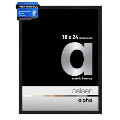 Image of nielsen Alpha Photo Frame 18x24cm Aluminium Picture Frame, Black with Protective Float Glass and Push Turn Clips Jet Matt