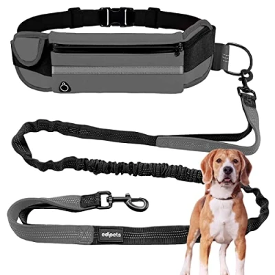 Image of Edipets, Dog Waist Leash for Running, Extendable, Hands Free, Anti Pull, Elastic, Reflective, 160 220 cm, Walking Mobile Phone (Grey)