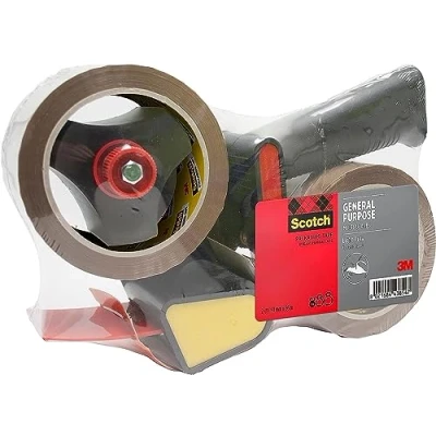 Image of Scotch Pistol Grip Dispenser + General Purpose Tape Low Noise Brown 50 mm x 66 m 1 2 Rolls/Pack Ideal for Packing Boxes and Parcels