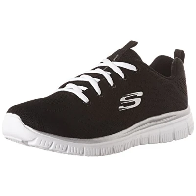 Image of Skechers Women&#039;s Graceful Get Connected Sneaker, Black Mesh White Trim, 3.5 UK