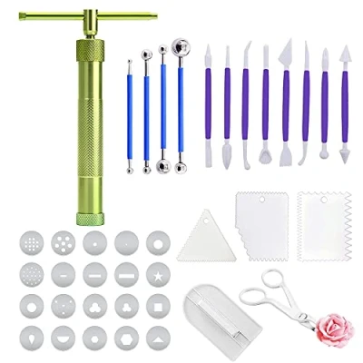 Image of Allazone 19 PCS Stainless Steel Clay Fondant Extruder Sugar Paste Set, Tool with 20 Tips Disks, Cake Decorating for Decorating, Making