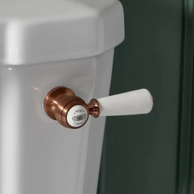 Image of Milano Elizabeth Traditional Bathroom Toilet WC Cistern Flush Lever with Ceramic Handle Brushed Copper