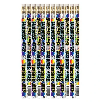 Image of 12 x Star Student Pizazz HB Pencils with Erasers.Perfect Class Gift/Award